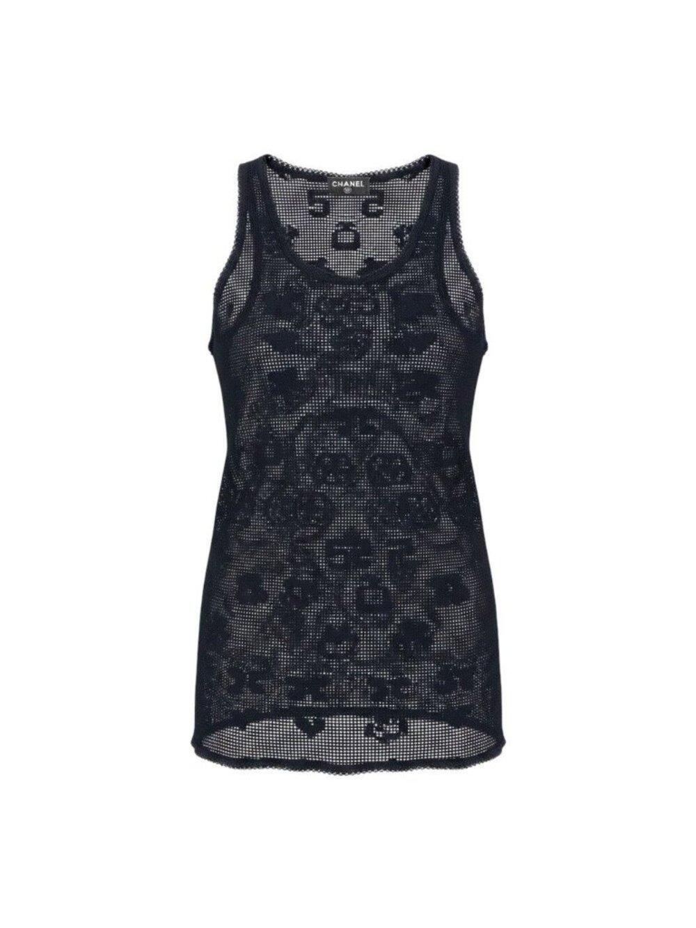 Chanel Cf4 Logo Monogram Sheer Mesh Top 38 Black